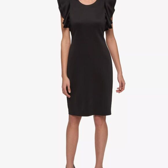 Tommy Hilfiger Black Midi Dress with Ruffle Sleeves Work School Office Small 2 - Picture 1 of 4